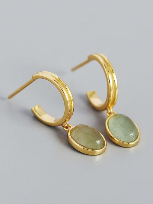 Golden color 925 Sterling Silver Jade Geometric Vintage Drop Earring