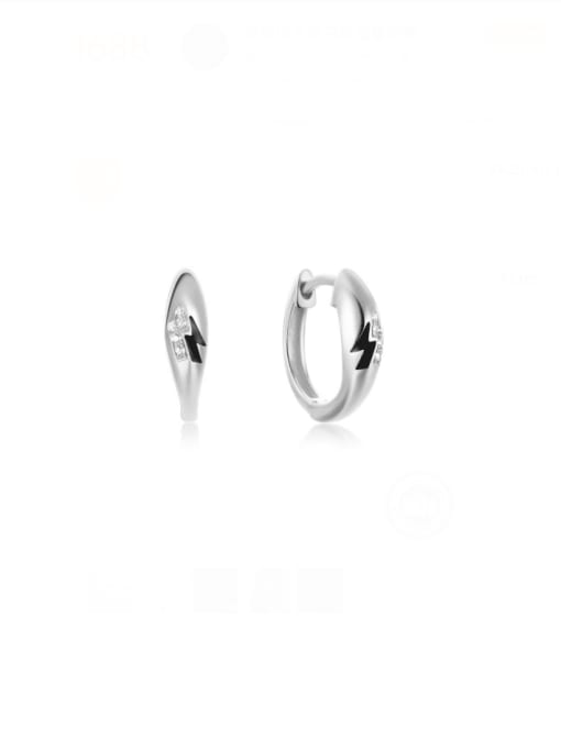 silver+black 925 Sterling Silver Cubic Zirconia Geometric Minimalist Huggie Earring