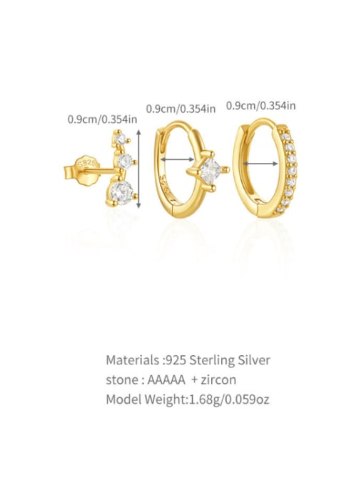 3 pieces per set, golden 6 925 Sterling Silver Cubic Zirconia Geometric Dainty Huggie Earring