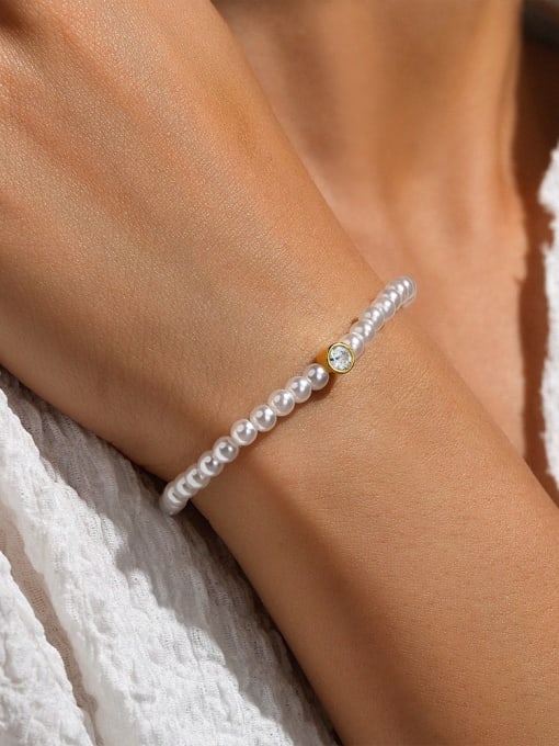 YUANFAN 925 Sterling Silver Imitation Pearl Geometric Minimalist Handmade Beaded Bracelet 2