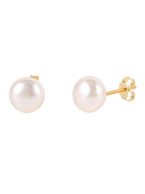 Gold color 925 Sterling Silver Imitation Pearl Geometric Minimalist Stud Earring
