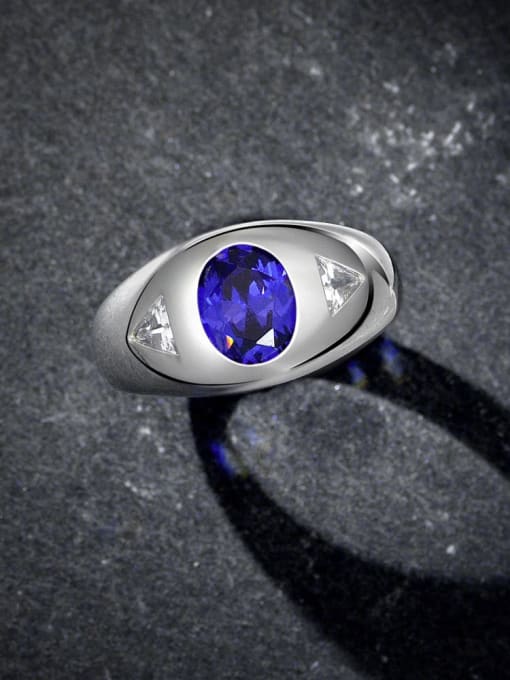 A&T Jewelry 925 Sterling Silver High Carbon Diamond Blue Evil Eye Trend Band Ring