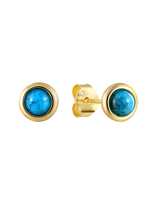 Gold color 925 Sterling Silver Turquoise Geometric Vintage Stud Earring