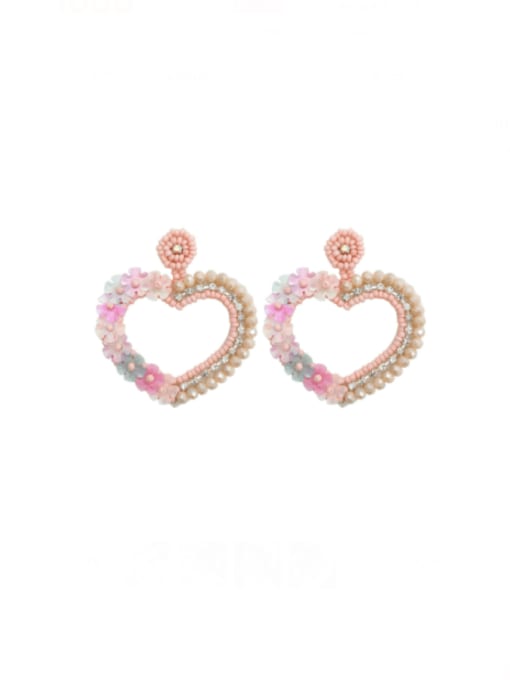 E69052 Pink Alloy MGB beads Heart Hip Hop Pure handmade Weave Earring
