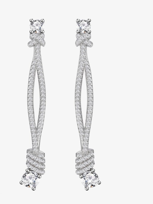 A&T Jewelry 925 Sterling Silver Cubic Zirconia Geometric Luxury Threader Earring 2