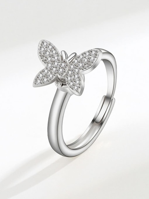 Platinum 925 Sterling Silver Cubic Zirconia Rotate Butterfly Cute Band Ring