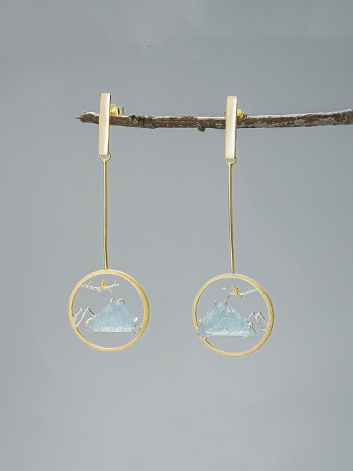 LOLUS 925 Sterling Silver Natural aquamarine rough creative handmade Artisan Drop Earring