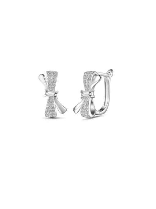 STL-Silver Jewelry 925 Sterling Silver Cubic Zirconia Bowknot Dainty Huggie Earring 0