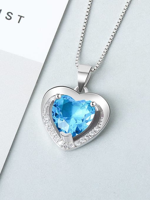 Blue diamond (excluding chain) 925 Sterling Silver Cubic Zirconia Heart Minimalist Necklace