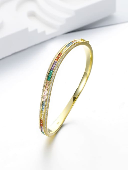 A&T Jewelry 925 Sterling Silver Cubic Zirconia Geometric Luxury Band Bangle 2