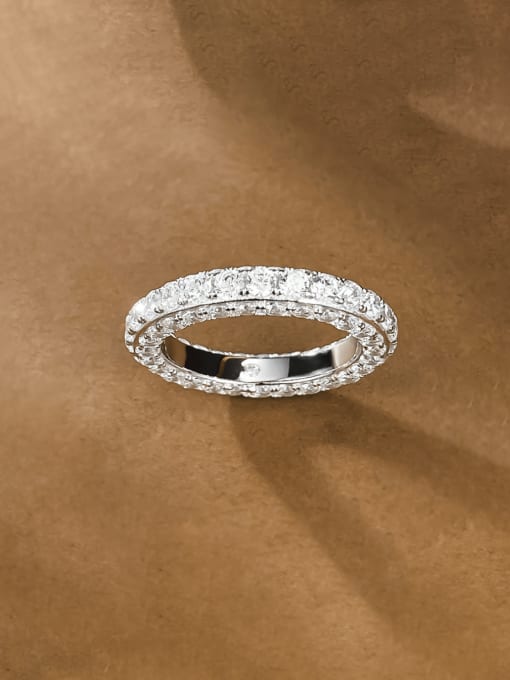 R842 Platinum 925 Sterling Silver Cubic Zirconia Round Dainty Cocktail Ring