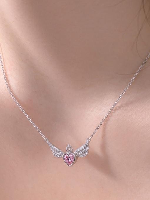 STL-Silver Jewelry 925 Sterling Silver Cubic Zirconia Heart Wing Dainty Necklace 0