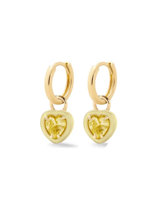 Golden +Yellow 925 Sterling Silver Cubic Zirconia Enamel Heart Minimalist Huggie Earring