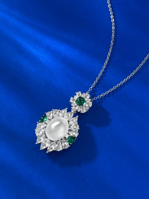 M&J 925 Sterling Silver Cubic Zirconia Flower Luxury Necklace
