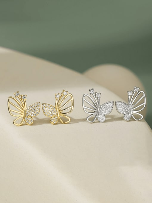 STL-Silver Jewelry 925 Sterling Silver Cubic Zirconia Hollow Butterfly Dainty Stud Earring 3