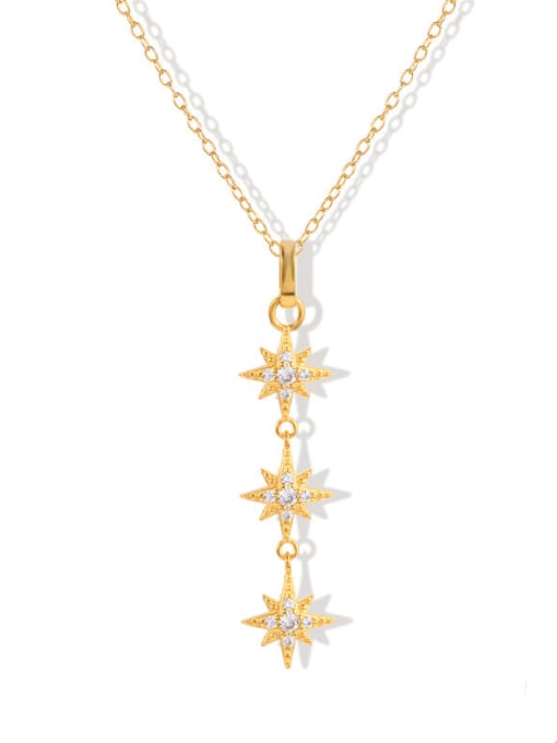 golden 925 Sterling Silver Cubic Zirconia Star Dainty Tassel Necklace