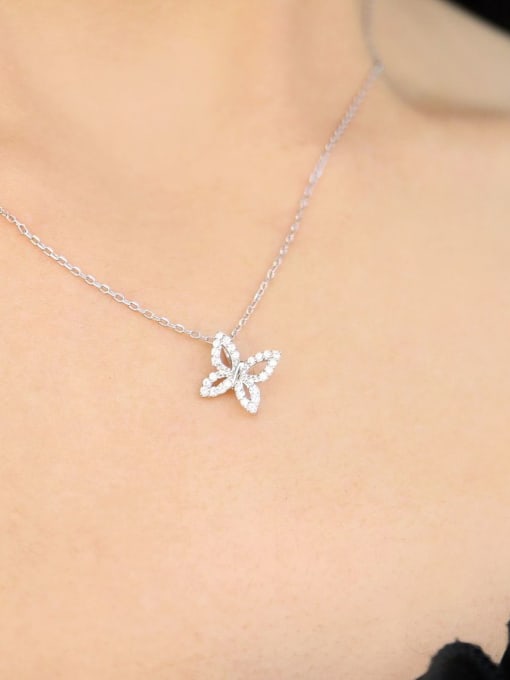 Platinum (silver) 925 Sterling Silver Cubic Zirconia Butterfly Dainty Necklace