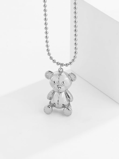 YA0220 White Gold Necklace 925 Sterling Silver Bear Cute Bead Chain Necklace