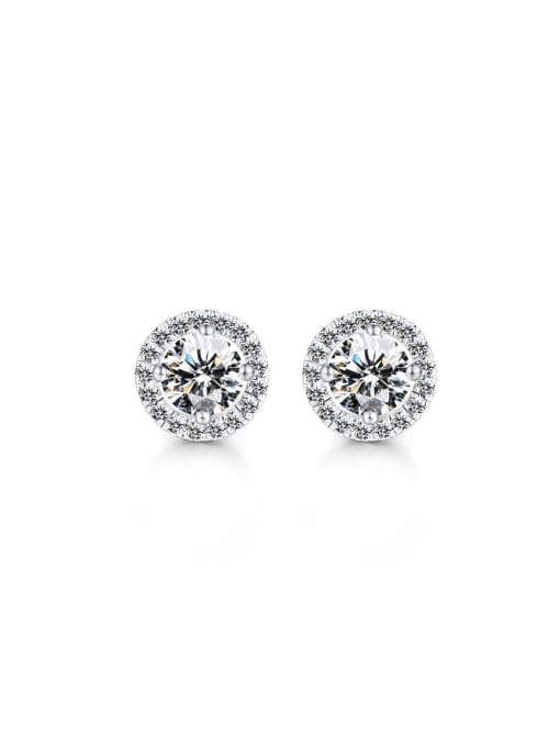 A&T Jewelry 925 Sterling Silver High Carbon Diamond Round Dainty Stud Earring 0