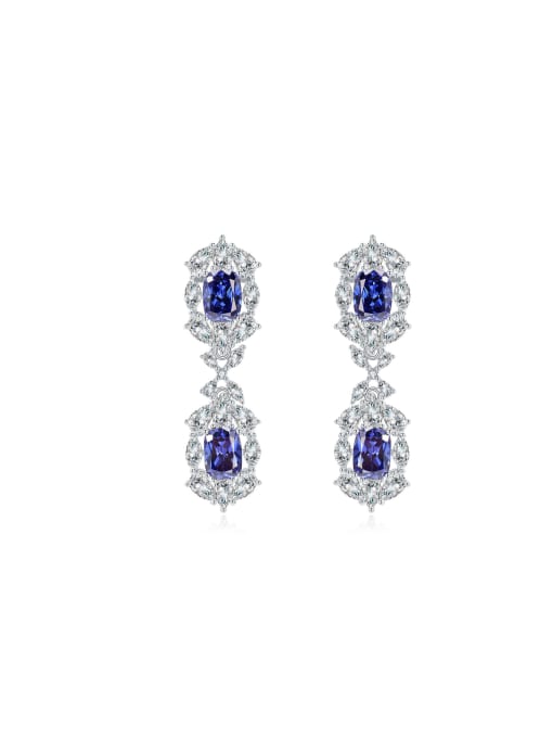 A&T Jewelry 925 Sterling Silver High Carbon Diamond Blue Geometric Luxury Drop Earring