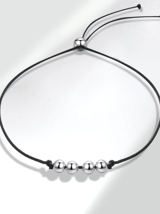 Platinum Gold (Four Beads) 925 Sterling Silver Bead Geometric Minimalist Adjustable Bracelet
