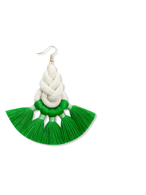 Green e68830 Alloy Cotton Rope Tassel Artisan Hand-Woven Drop Earring
