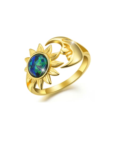 Gold ESD0058A 925 Sterling Silver Synthetic Opal Moon Artisan Stackable Ring