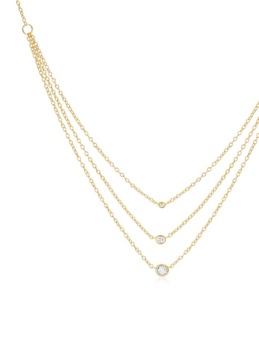 golden 925 Sterling Silver Cubic Zirconia Geometric Dainty Multi Strand Necklace