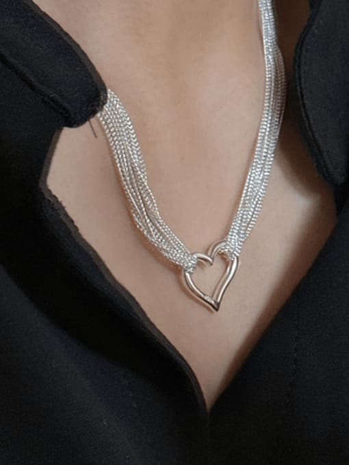 ARTTI 925 Sterling Silver Heart Vintage Multi Strand Necklace 1
