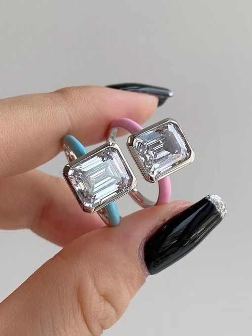 STL-Silver Jewelry 925 Sterling Silver Enamel 5A Cubic Zirconia Geometric Minimalist Band Ring 1