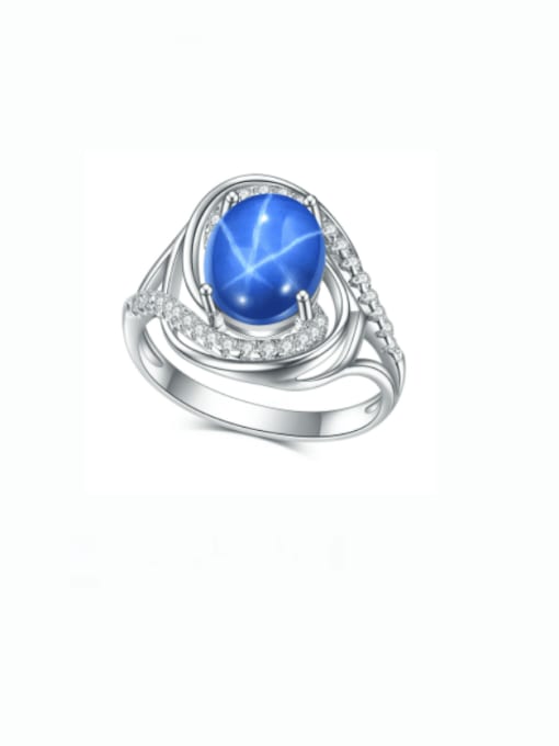 Blue 925 Sterling Silver Natural Gemstone Geometric Luxury Band Ring