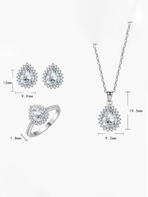 A&T Jewelry 925 Sterling Silver Cubic Zirconia Minimalist Water Drop  Earring Ring and Necklace Set 3