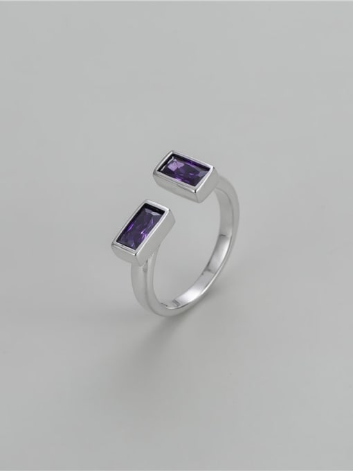 purple 925 Sterling Silver Rhinestone Geometric Vintage Band Ring