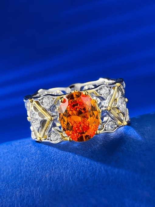R877 Fanta Orange 925 Sterling Silver High Carbon Diamond Geometric Luxury Cocktail Ring