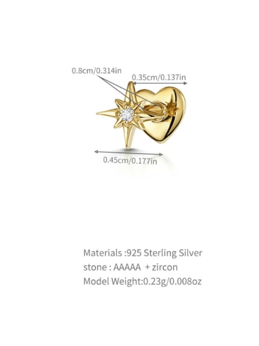 Single Gold 3 925 Sterling Silver Cubic Zirconia Geometric Dainty Single Earring