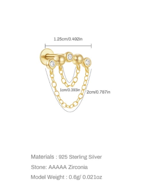 Single Golden 9 925 Sterling Silver Cubic Zirconia Geometric Trend Single Earring