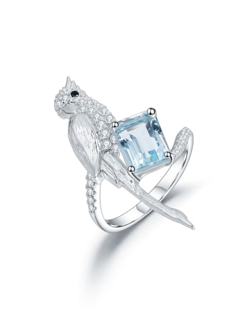 Sky Blue Topaz Ring 925 Sterling Silver Natural Stone Bird Cute Band Ring