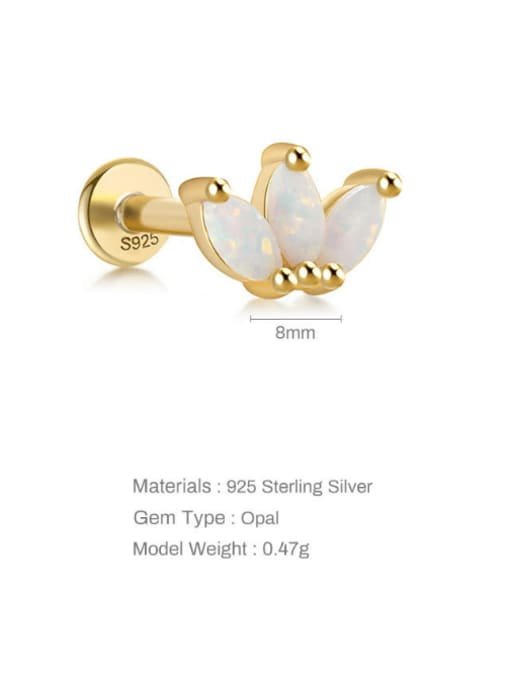 Gold Single 1 925 Sterling Silver Synthetic Opal Geometric Dainty Single Earring(Single-Only One)