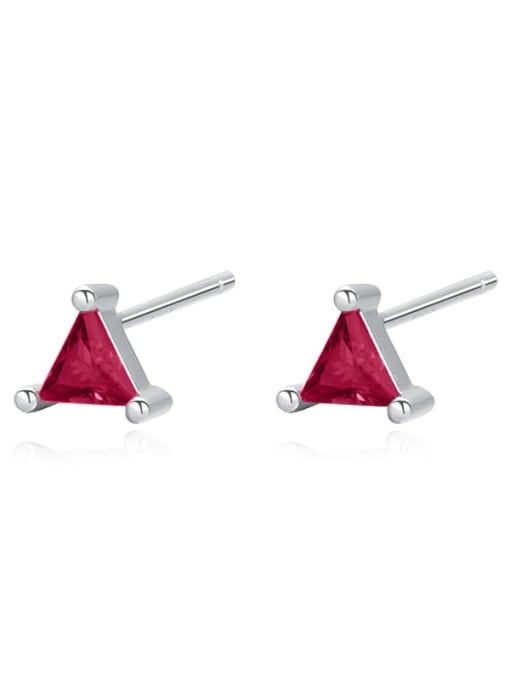 E2720 Platinum+ Red 925 Sterling Silver Cubic Zirconia Triangle Minimalist Stud Earring