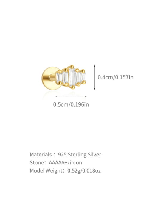 Single Gold 3 925 Sterling Silver Cubic Zirconia Geometric Minimalist Stud Earring