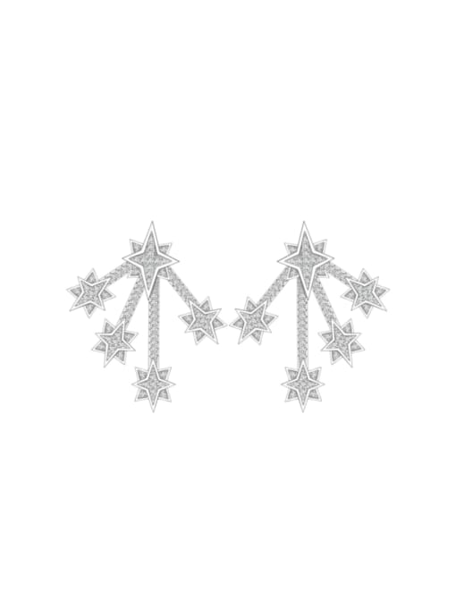 silvery 925 Sterling Silver Cubic Zirconia Pentagram Statement Stud Earring