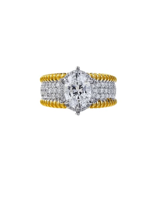 R938 White +Gold 925 Sterling Silver Cubic Zirconia Geometric Luxury Band Ring