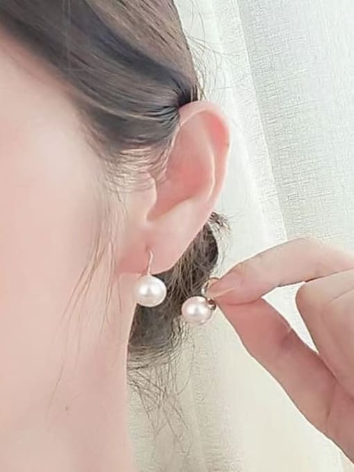 PNJ-Silver 925 Sterling Silver Imitation Pearl Geometric Minimalist Hook Earring 1