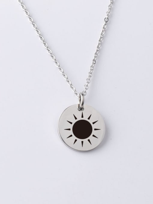 YP001 134 20MM Stainless Steel Disc Sun Pattern Pendant Necklace