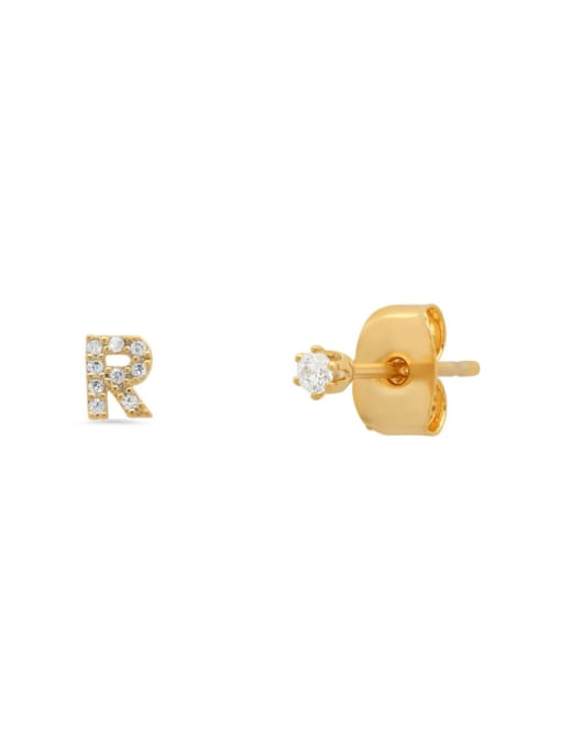 Gold R 925 Sterling Silver Cubic Zirconia Letter Minimalist Stud Earring