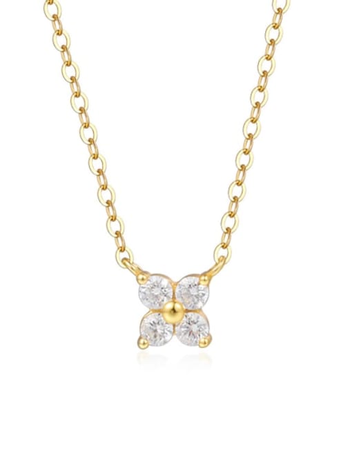 F4842 Gold 925 Sterling Silver Cubic Zirconia Flower Dainty Necklace
