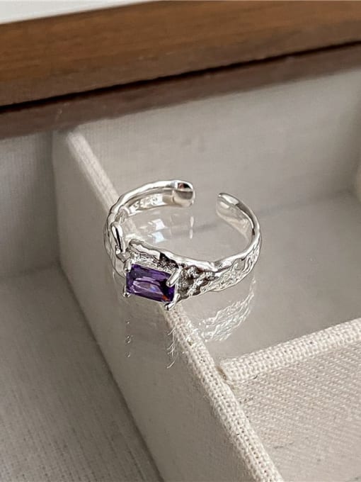 purple 925 Sterling Silver Cubic Zirconia Geometric Vintage Band Ring