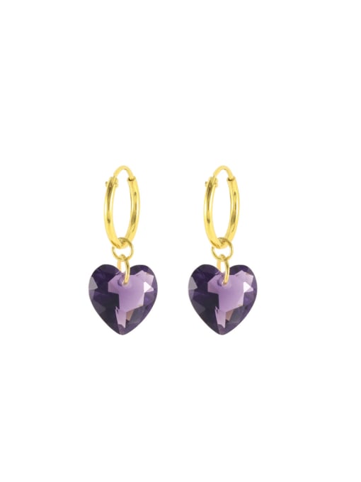 Gold+ Purple 925 Sterling Silver Cubic Zirconia Heart Minimalist Huggie Earring
