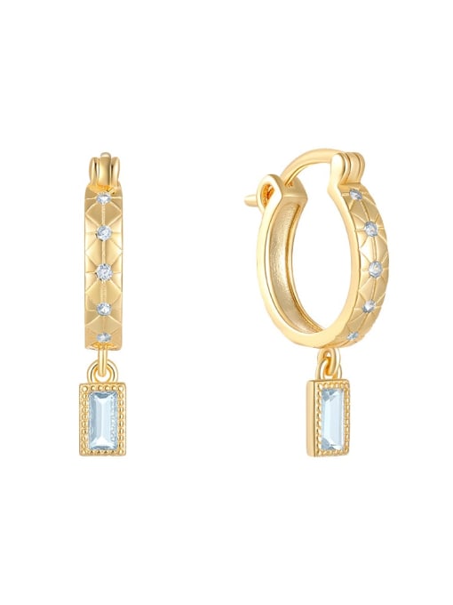 Gold light blue diamond 925 Sterling Silver Cubic Zirconia Geometric Dainty Stud Earring