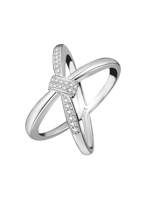 A&T Jewelry 925 Sterling Silver Cubic Zirconia Cross Minimalist Band Ring 4